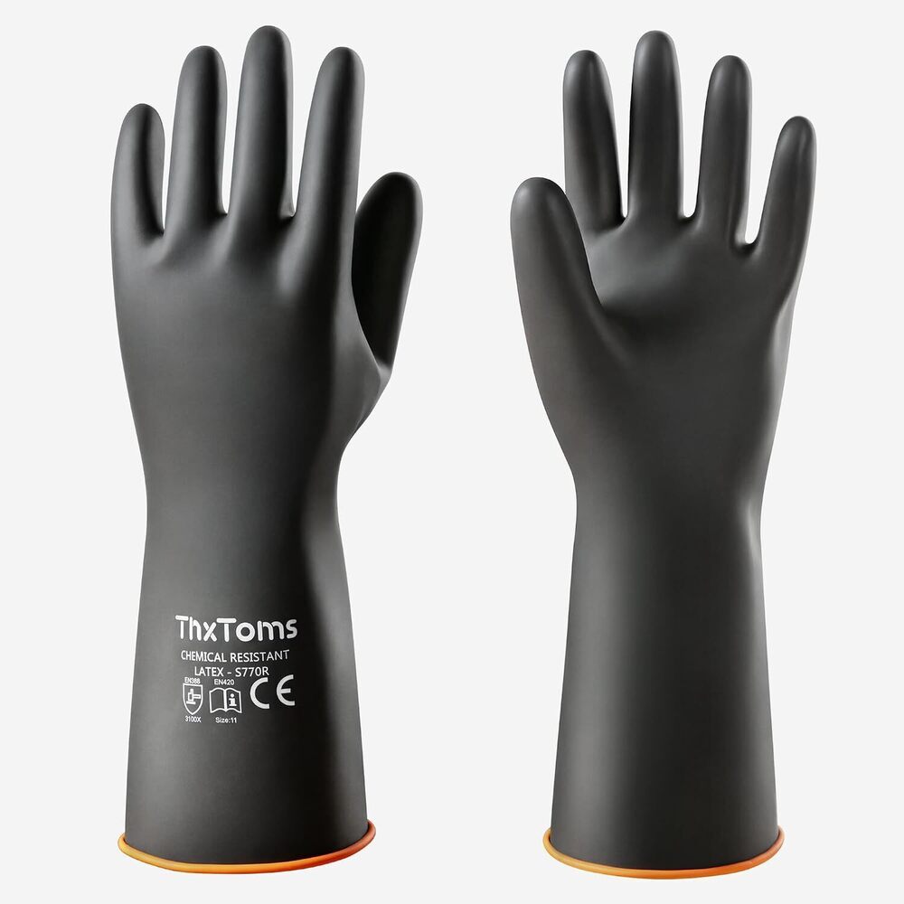 Heavy Duty Chemical Resistant Latex Gloves, Waterproof Rubber Gloves
